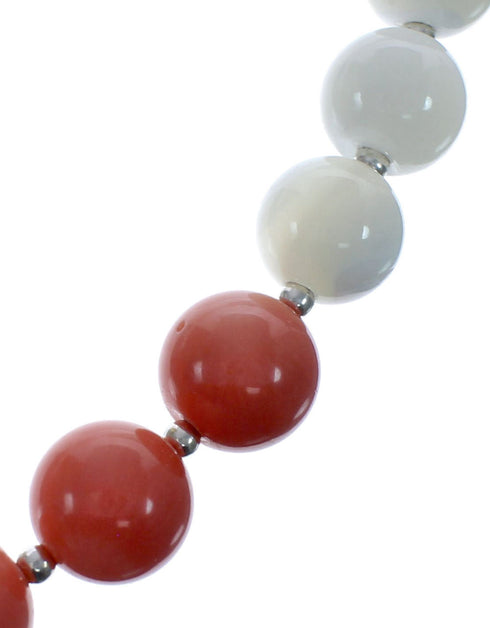 Sterling Silver Pink Coral and Mother of Pearl Bead Necklace JX126892